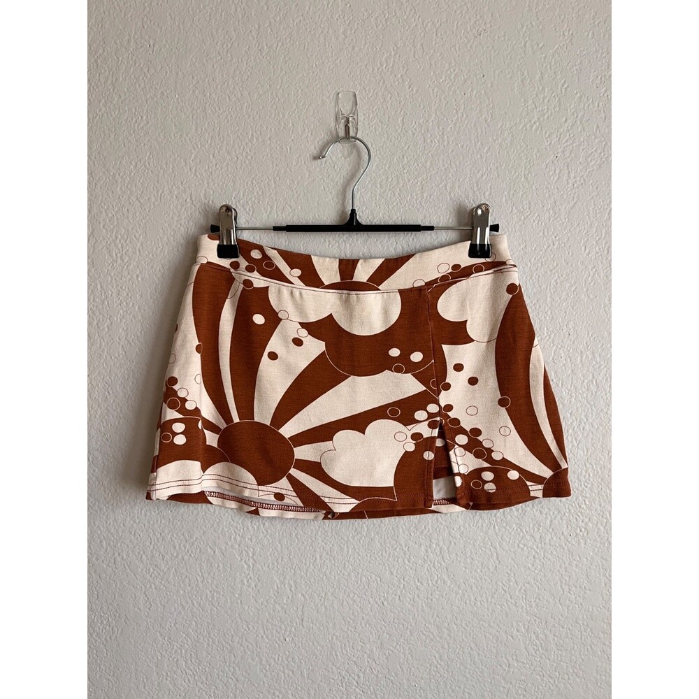 Urban Outfitters Grace Sunshine Print Micro Mini Skort in Brown/Ivory Size SMALL